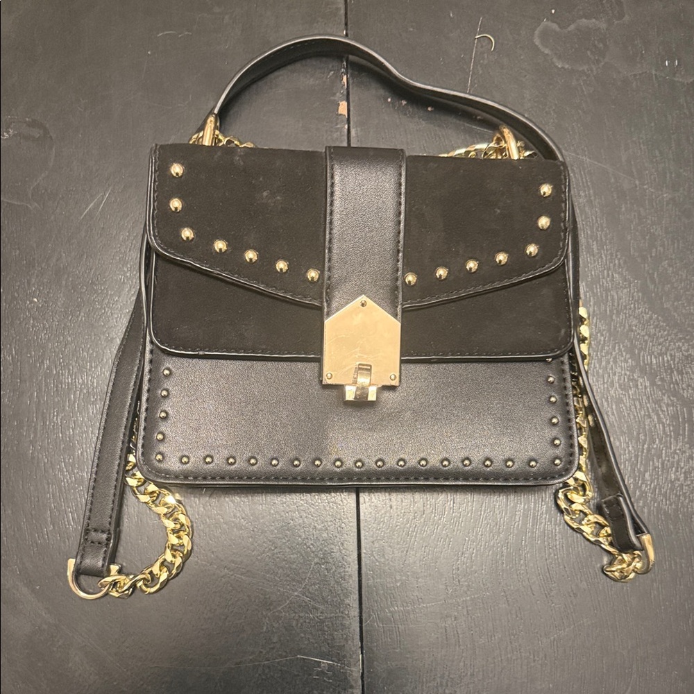 Chic Black and Gold Studded Crossbody Bag